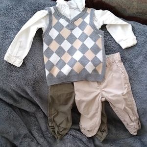 Button up, vest and two pants as a set